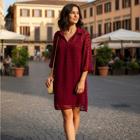 Chic Style Dresses & Skirts - NWT Chic Style Size Small Burgundy Red 3/4 Sleeve Shift Dress